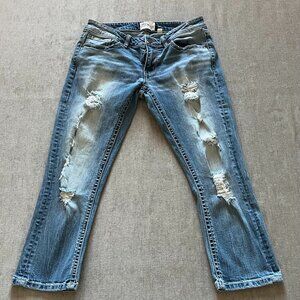 BKE Jeans Women 29x22.5 Blue Stella Skinny Buckle Distressed Contrast Stitch